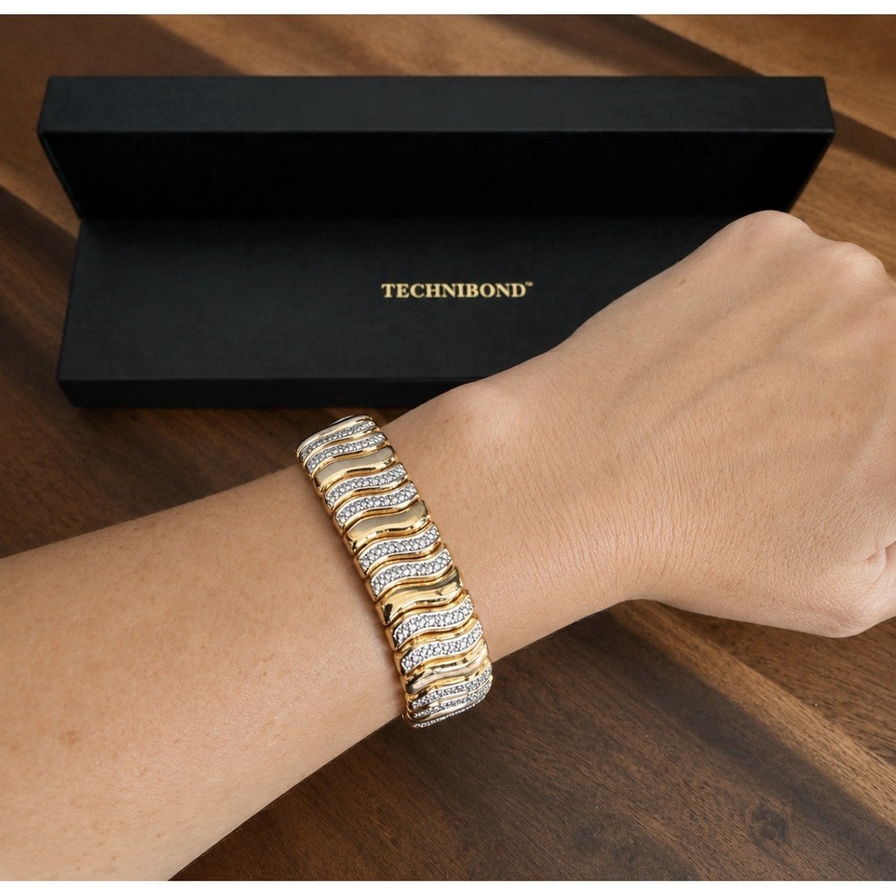 Technibond Omega Snake Style Bracelet Gold Plate 925 Sterling Silver 7.75" HSN
